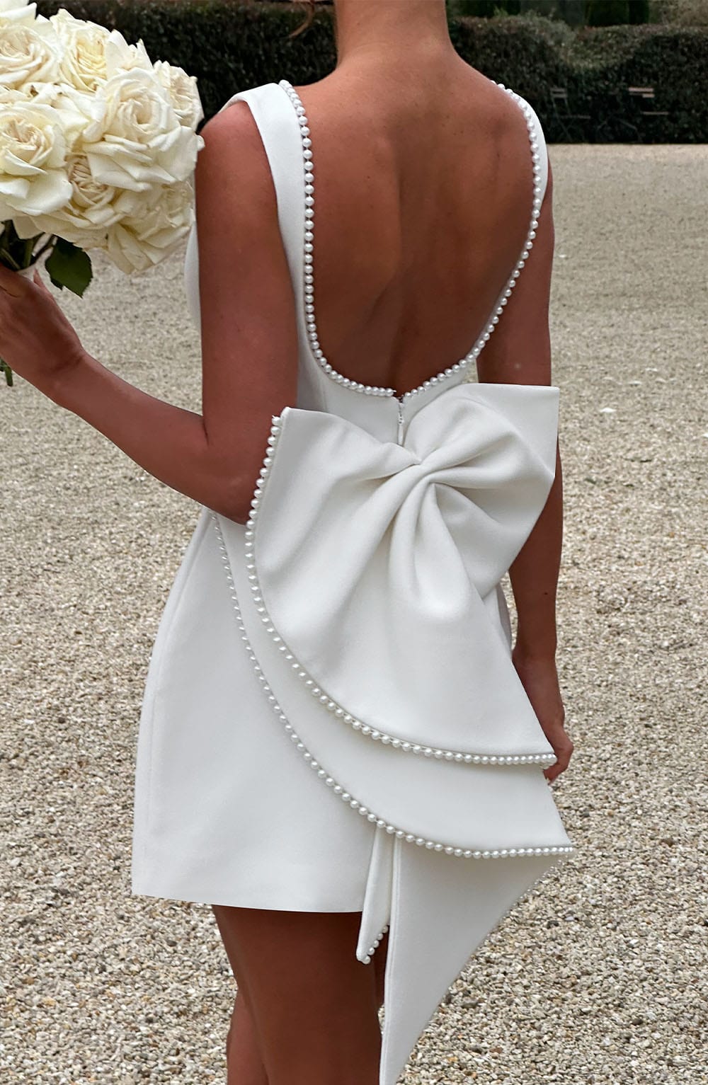 Chloe | Structured Mini Wedding Guest Dress with Bow Back