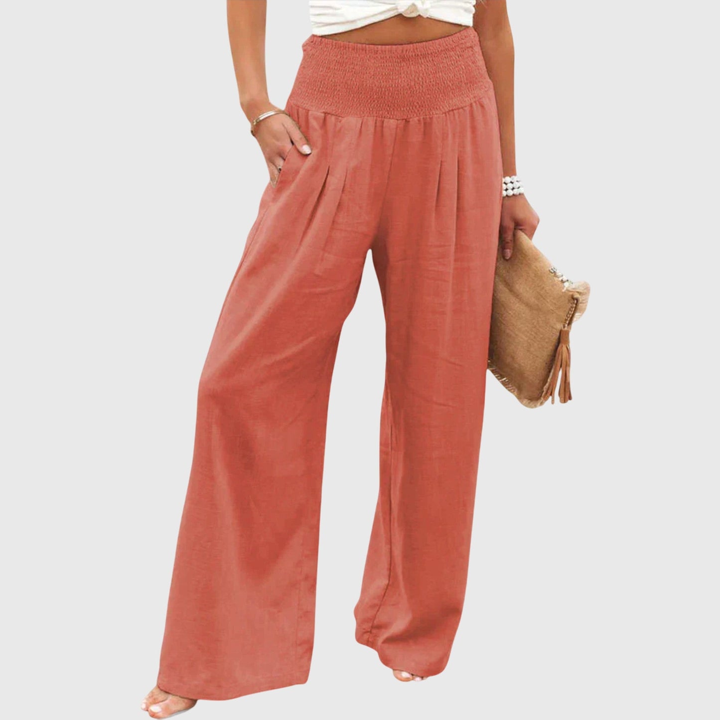 Natalie | Comfortable Smocked Waist Wide Leg Pants