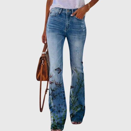 Willow | Floral Print High Rise Flare Jeans