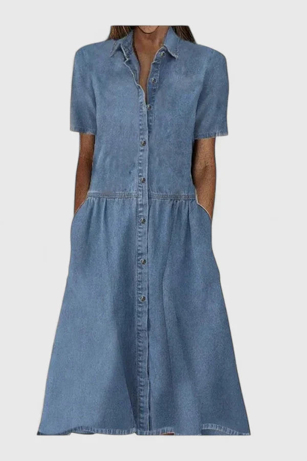 Brooke | Short Sleeve Denim Midi Dress