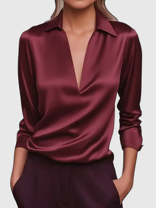 Evelyn | Elegant Cowl Neck Collared Blouse