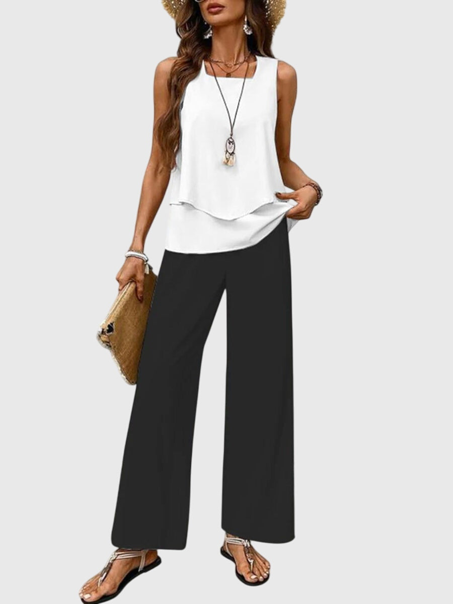 Harper | Two Piece Layered Top & Floral Pants Set