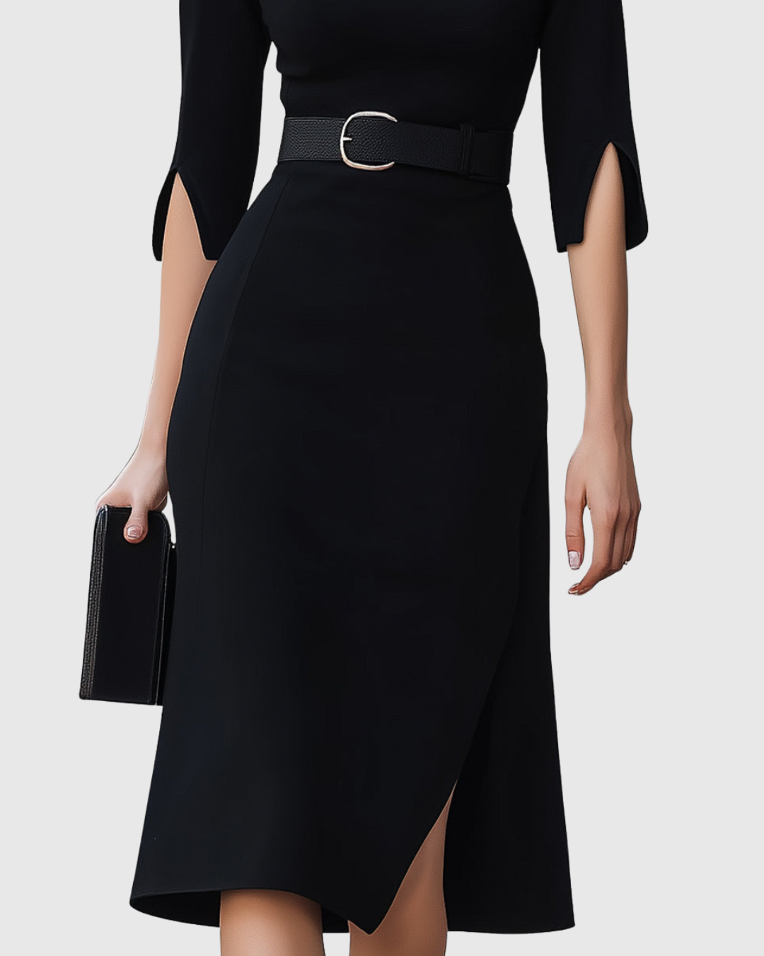 Nora | Tailored Waist Belt Minimalist Midi Dress