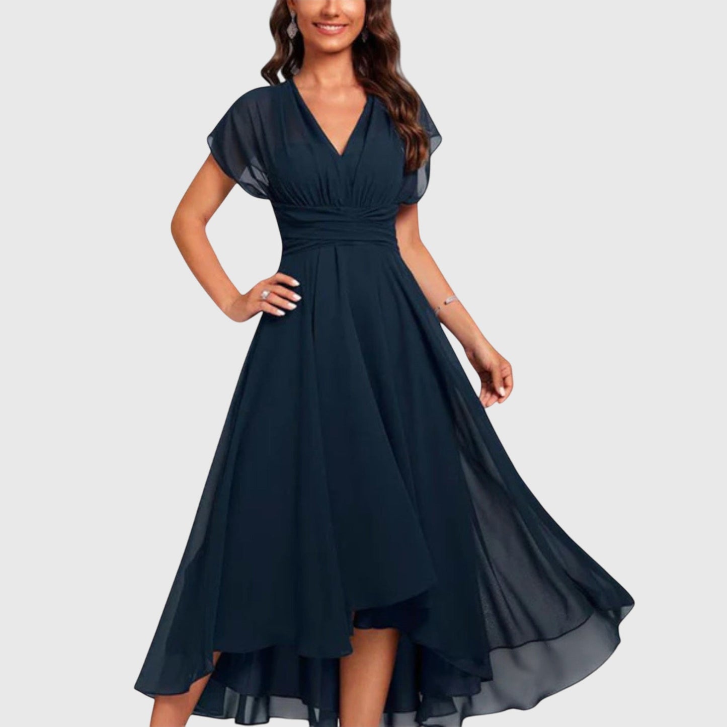 Quinn | Elegant Chiffon Ruched Midi Dress