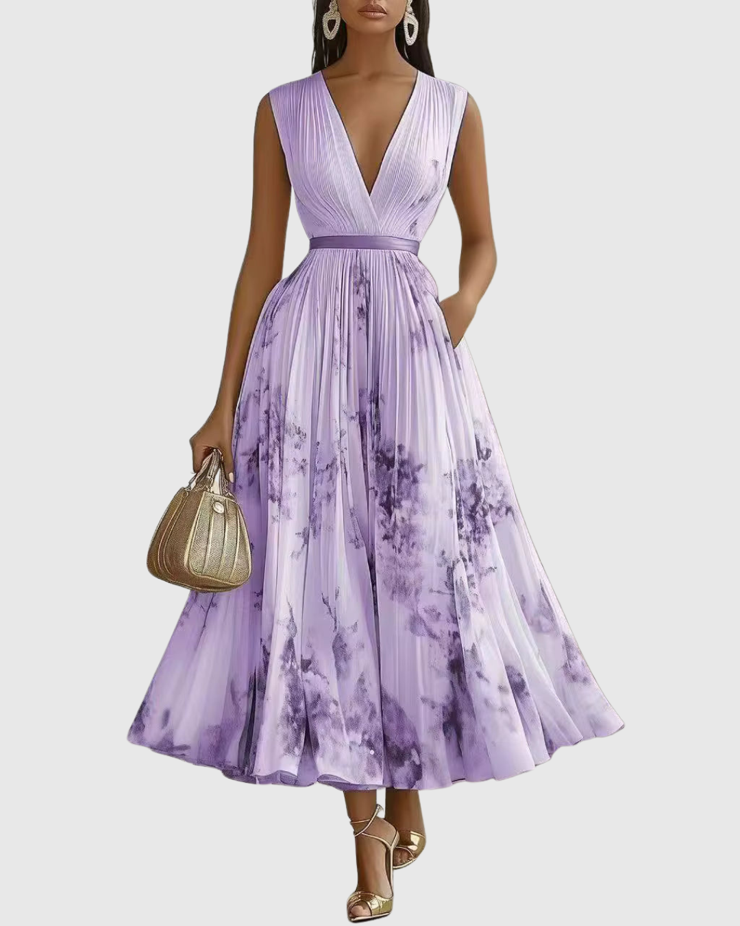 Rachel | Pleated Long Sleeve Maxi Dress
