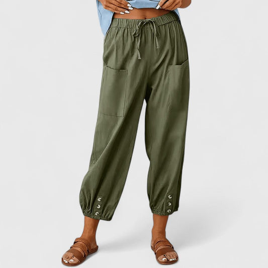 Savannah | Drawstring Waist Cuffed Crop Pants