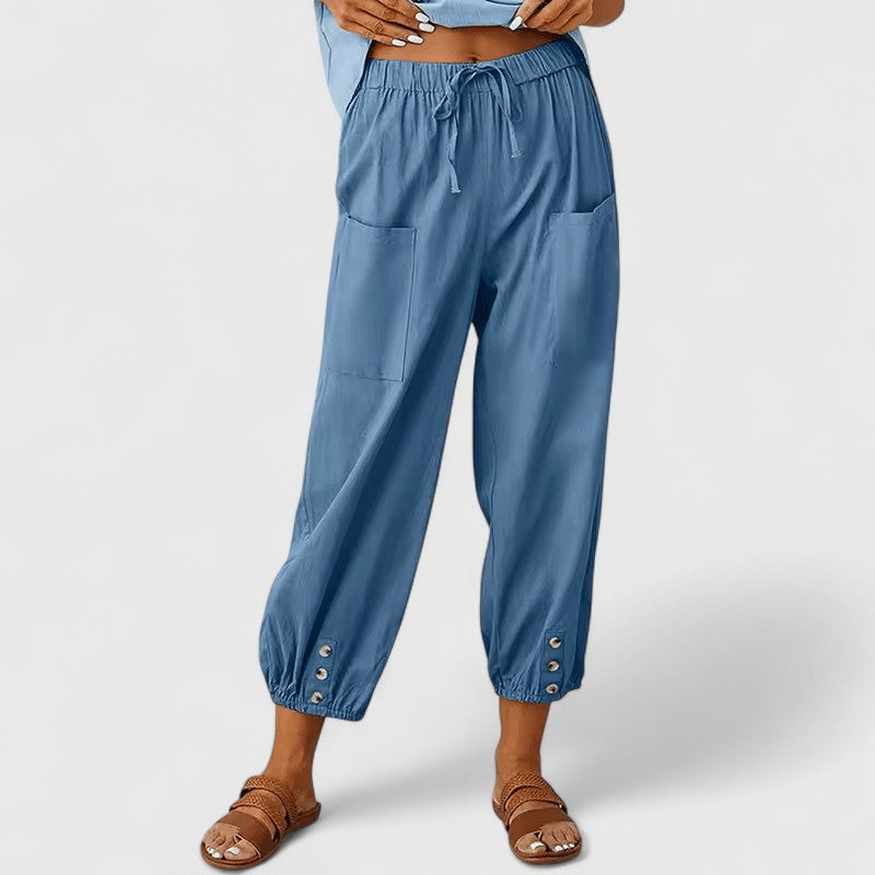 Savannah | Drawstring Waist Cuffed Crop Pants