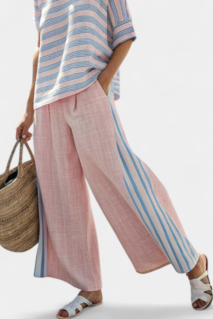 Sophia | Boho Stripe Oversized Top and Wide Leg Pants Set