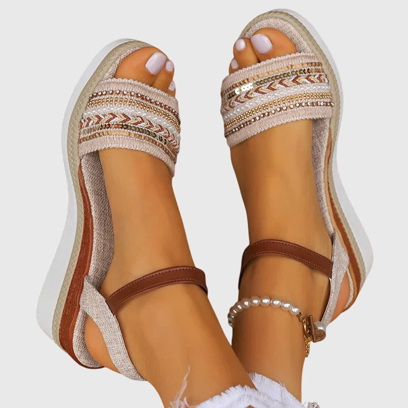 Sophia | Orthopedic Beaded Espadrille Wedge Sandals