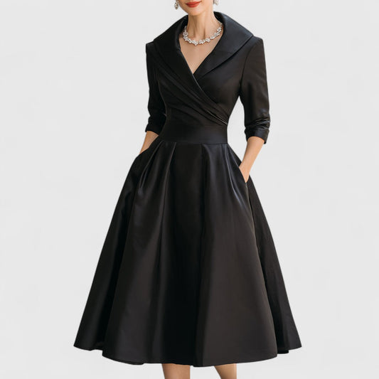 Stella | V-Neck Wrapped Bodice Flared Midi Dress