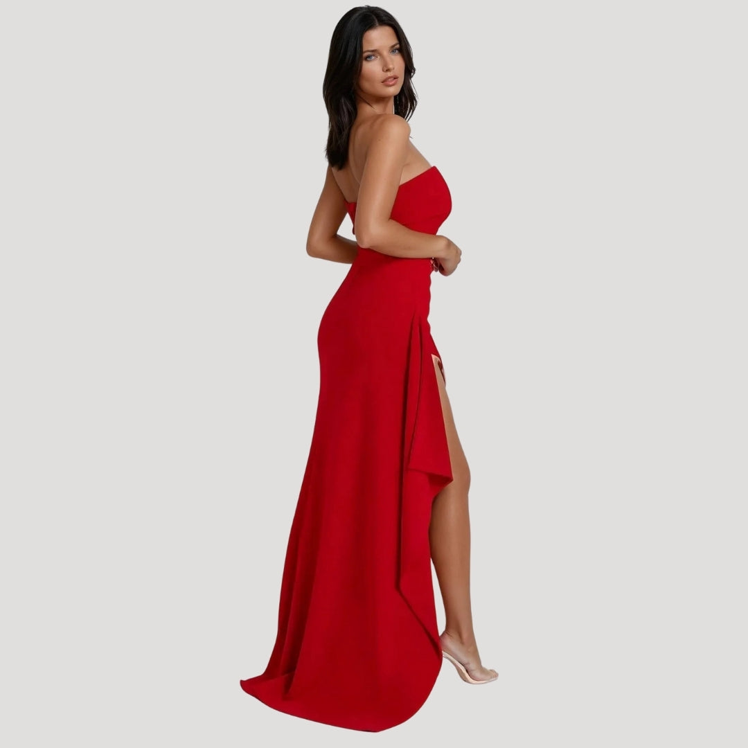 Ariana | Strapless Ruched Maxi Dress for Wedding Guest