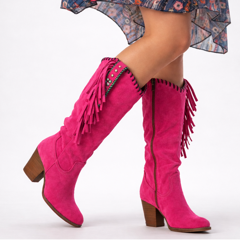 Violet | Embroidered Fringe Knee High Boots