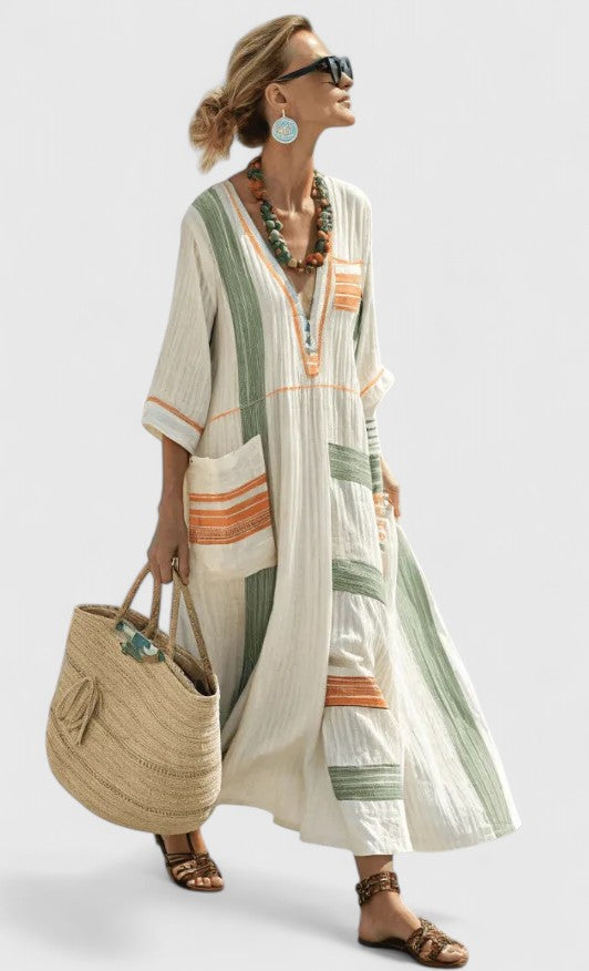 Zoe | Striped Linen Boho Maxi Dress