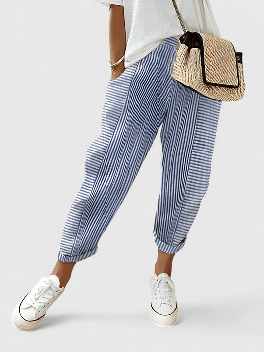 Skylar | Stripe Barrel Leg Cuffed Crop Pants