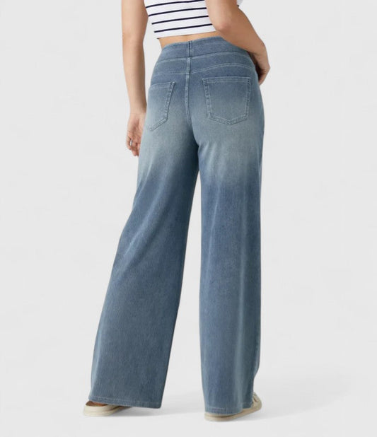 Autumn | High Rise Pull On Wide Flare Leg Jeans