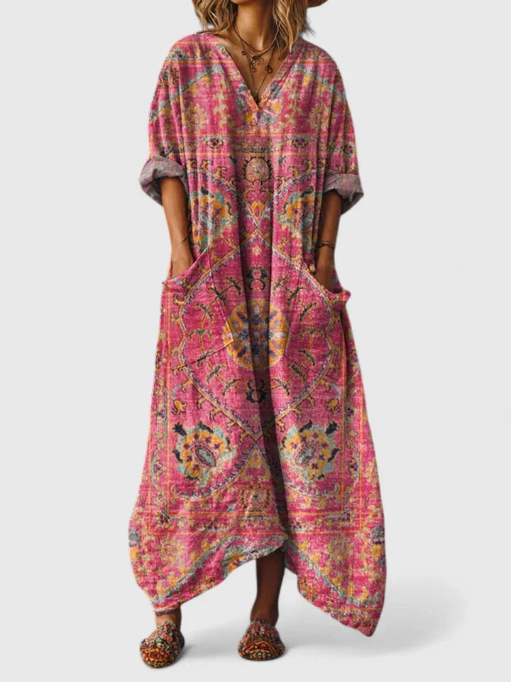 Amber | Vintage Print Oversized Boho Maxi Dress