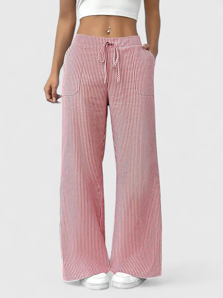 Aubrey | Comfortable Drawstring Striped Wide Leg Pants