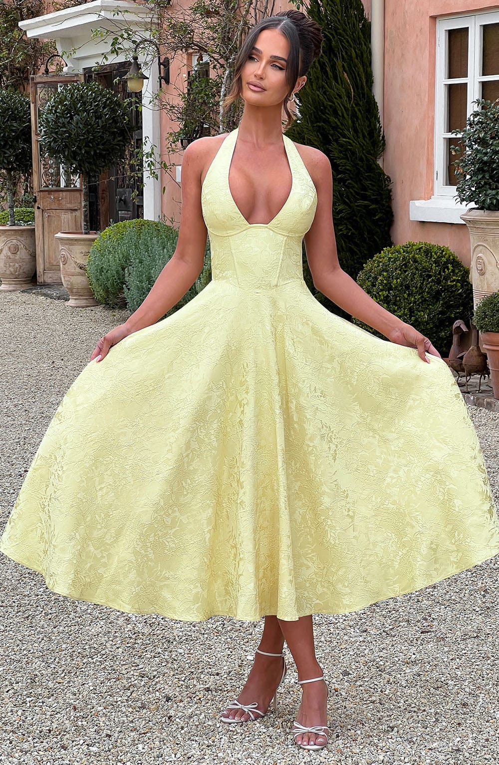 Cassidy | Halter Neck Midi Wedding Guest Dress