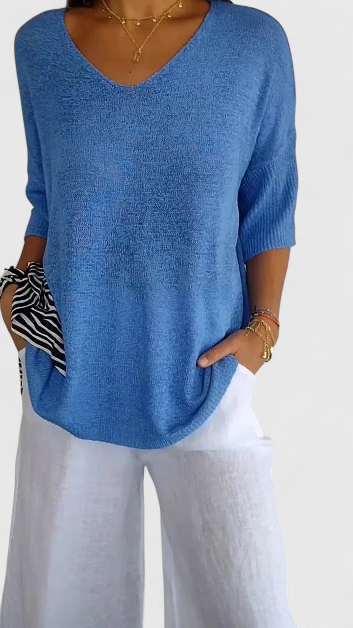 Violet | V Neck Knit Oversized Top