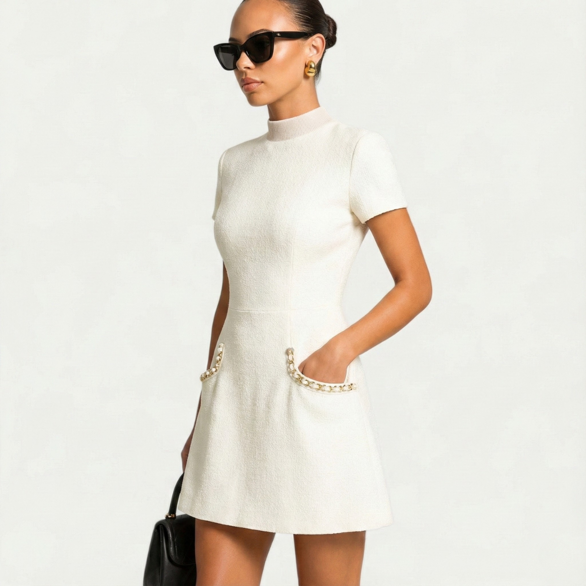 Monroe | Elegant and Chic Pearl-Trim Mini Dress