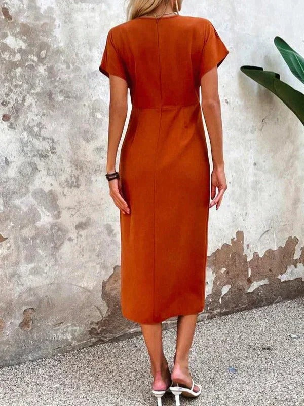 Blair | Elegant V-Neck Midi Dress for Wedding Guest