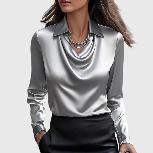 Stella | Elegant Cowl Neck Collared Blouse