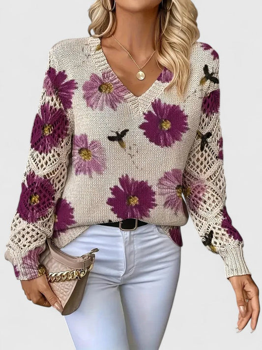 Zoey | Elegant Floral Print Knit Top