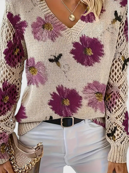 Zoey | Elegant Floral Print Knit Top