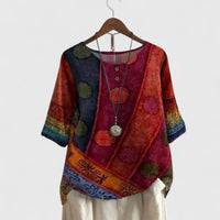 Maya | Button Neck Printed Boho Top