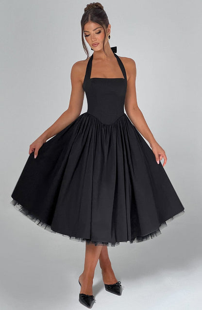 Tara | Halter Neck Midi Dress for Wedding Guest