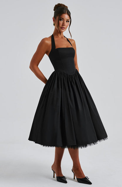 Tara | Halter Neck Midi Dress for Wedding Guest