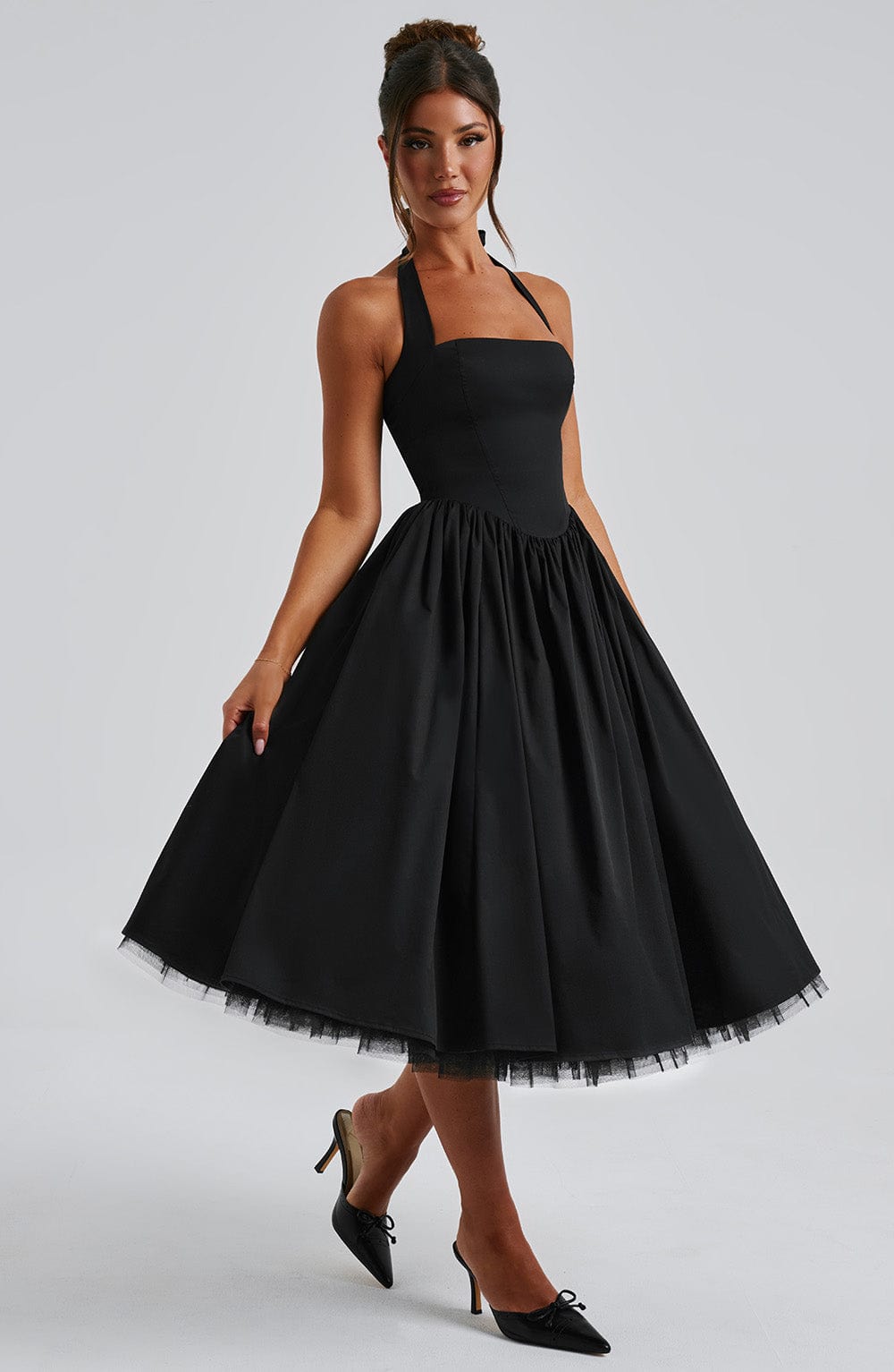 Tara | Halter Neck Midi Dress for Wedding Guest