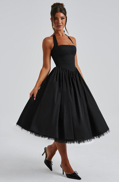 Tara | Halter Neck Midi Dress for Wedding Guest