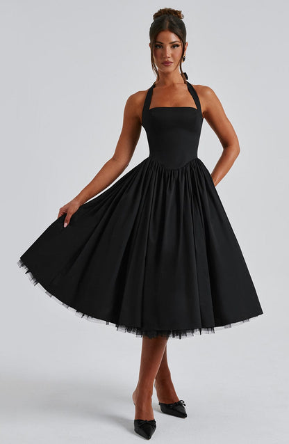 Tara | Halter Neck Midi Dress for Wedding Guest