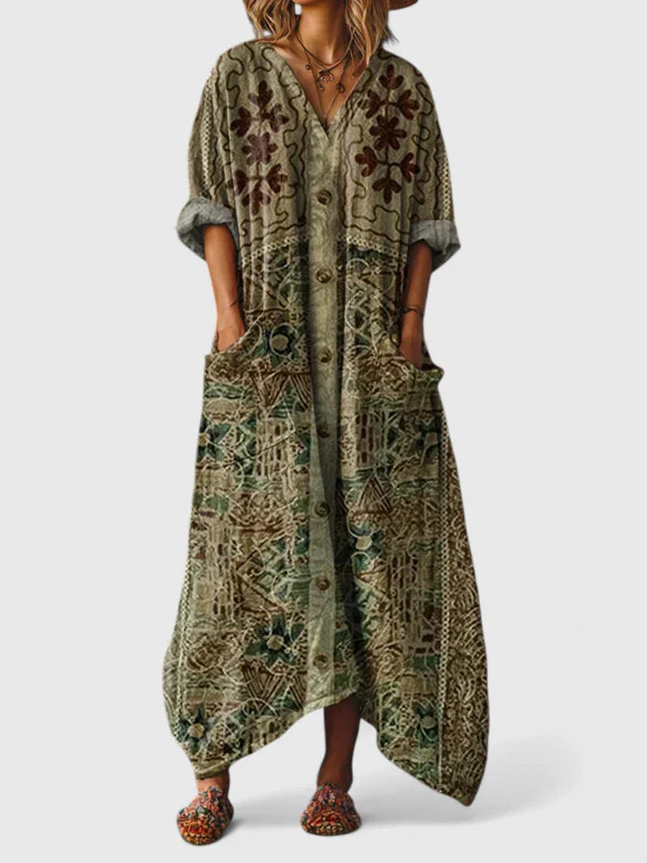 Amber | Vintage Print Oversized Boho Maxi Dress
