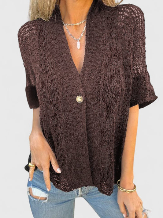 Luna | Open Knit V-Neck Top