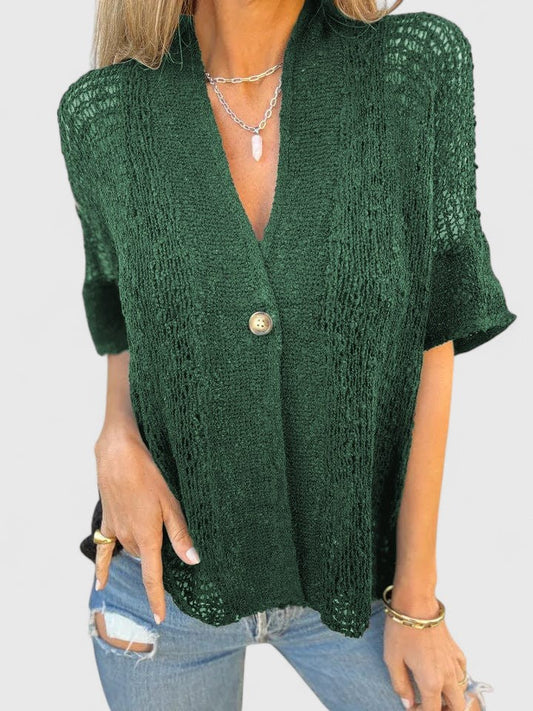 Luna | Open Knit V-Neck Top