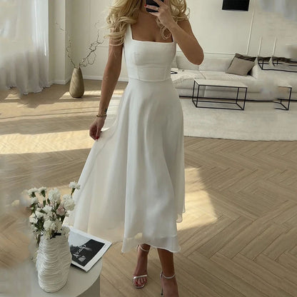 Stella | Square Neck Midi Dress for Wedding Guest