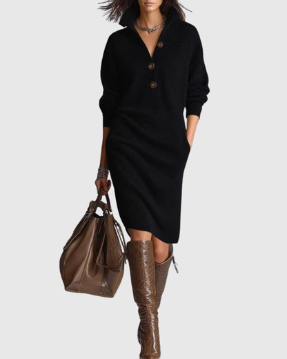 Stella | Ribbed Knit Midi Dress With Pockets