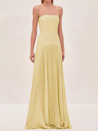 Aurora | Strapless Pleated Maxi Dress for Wedding Guest