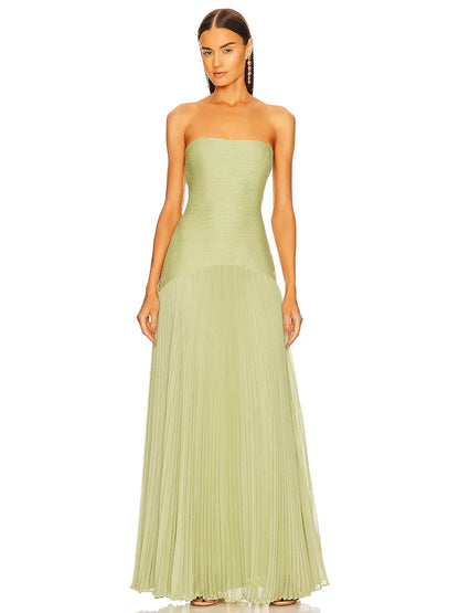 Aurora | Strapless Pleated Maxi Dress for Wedding Guest