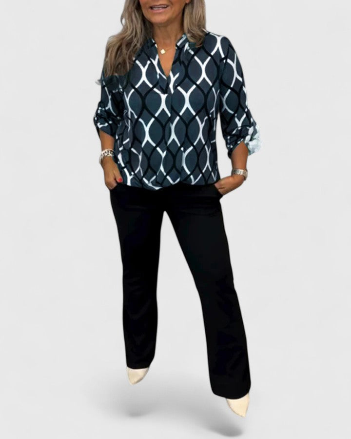 Faye | Geometric Print Long Sleeve Blouse