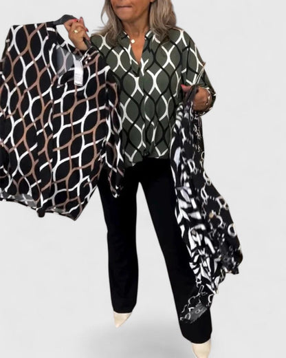 Faye | Geometric Print Long Sleeve Blouse