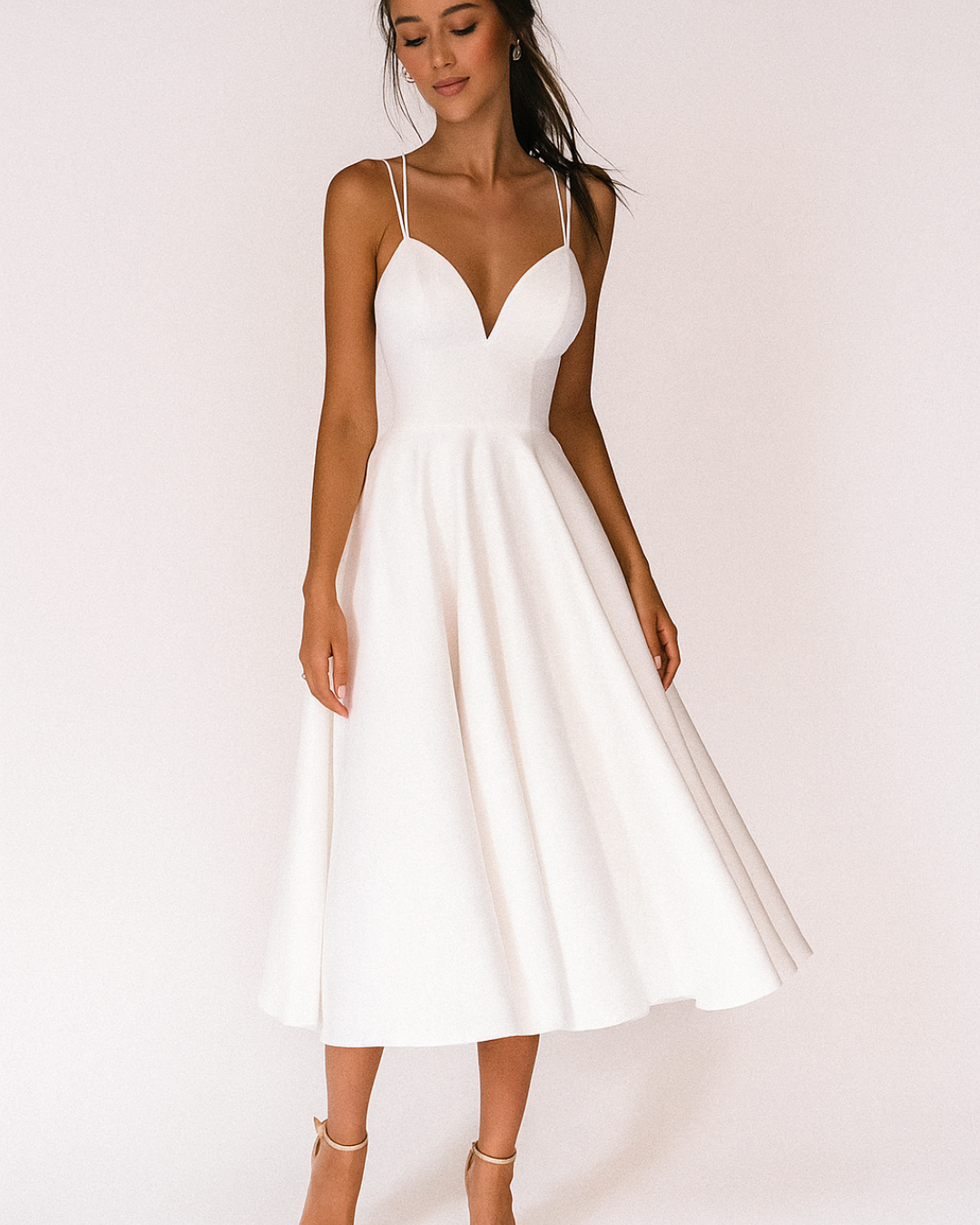 Whitney | V-Neck Strappy Midi Dress for Wedding Guest