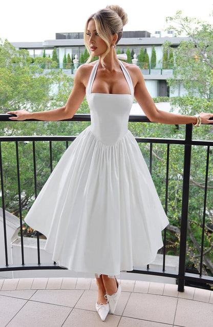 Tara | Halter Neck Midi Dress for Wedding Guest