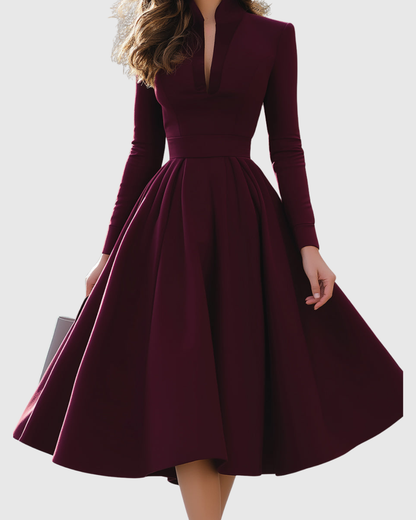 Audrey | Sophisticated V-Neck Midi Dress