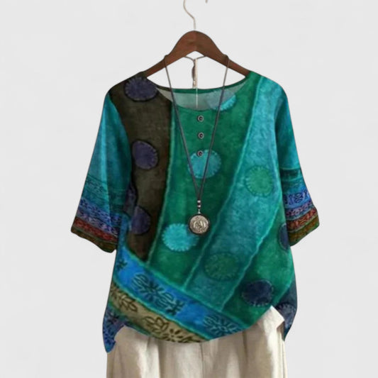 Maya | Button Neck Printed Boho Top