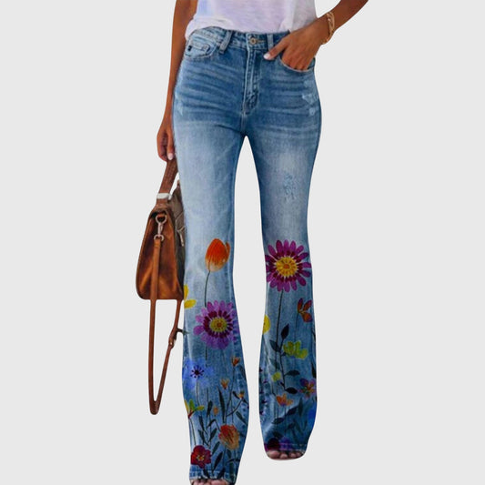Willow | Floral Print High Rise Flare Jeans