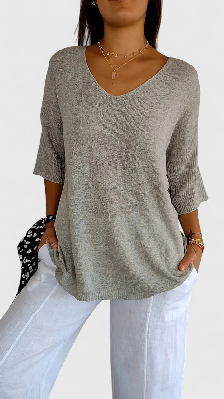 Violet | V Neck Knit Oversized Top