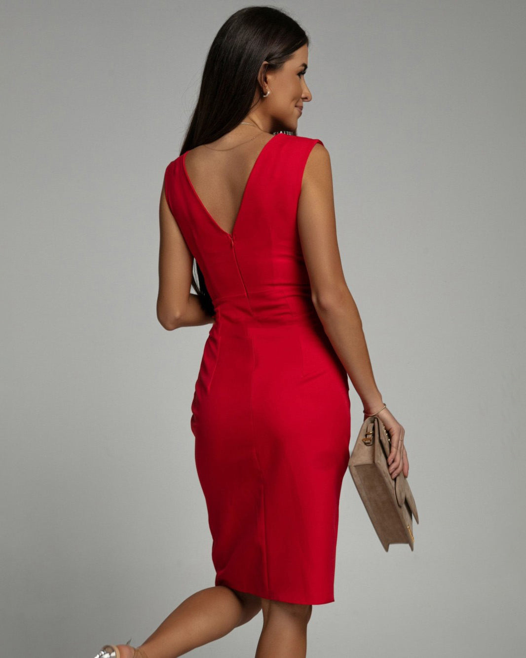 Scarlett | Draped V-Neck Fitted Midi Dress